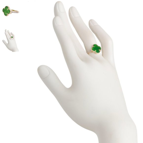New DIADEME 14kt Gold Jade Clover Ring size 7 women - Picture 4 of 4
